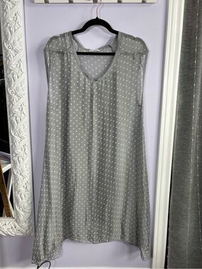 Sleeveless Light Gray Polka Dot Silk Midi Chic Dress Made In Italy Size M